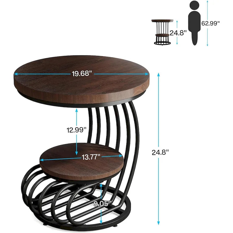 Round End Table, 2 Tiers Side Table for Living Room Bedroom