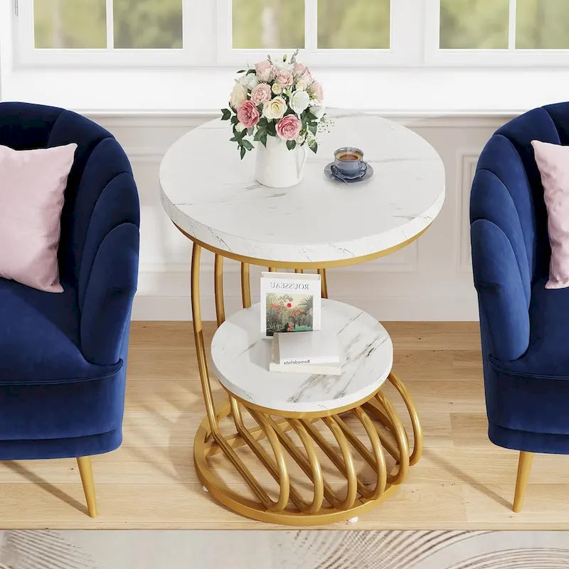 Round End Table, 2 Tiers Side Table for Living Room Bedroom