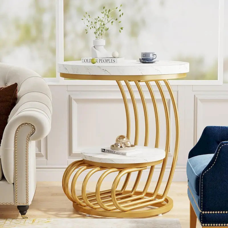 Round End Table, 2 Tiers Side Table for Living Room Bedroom