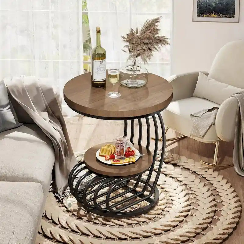 Round End Table, 2 Tiers Side Table for Living Room Bedroom