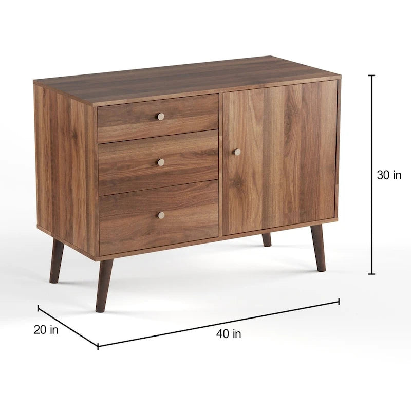 3-Drawer Mid-Century Buffet - Wood Finish