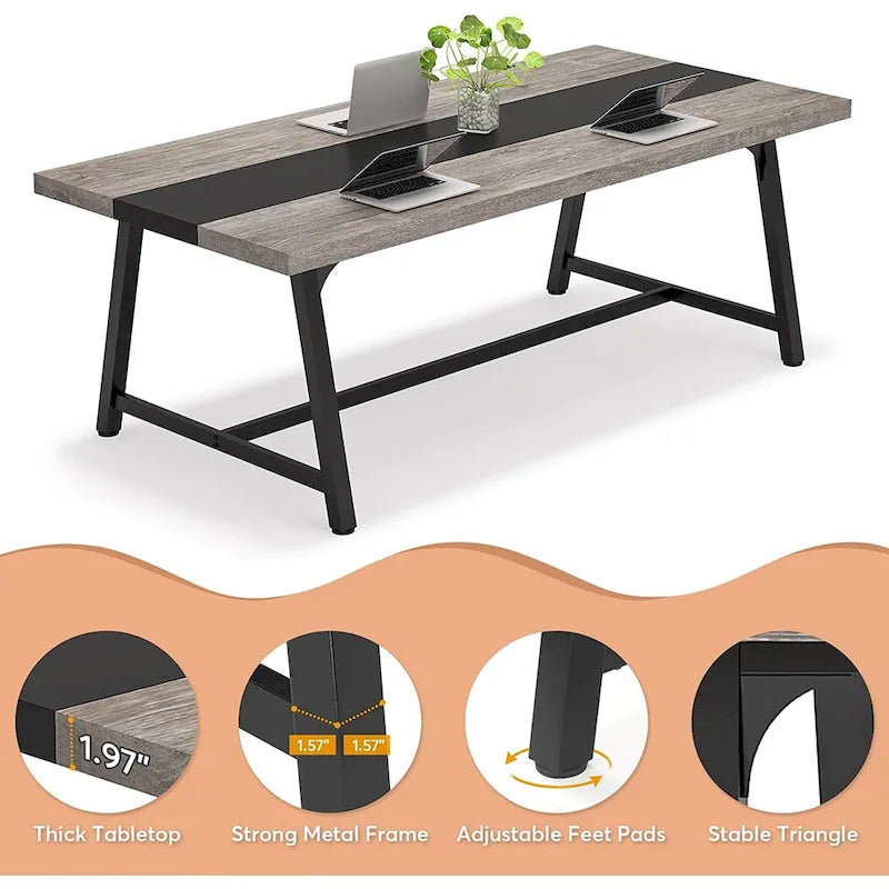 Dining Table for 8 People, 70.87-inch Rectangular Wood Kitchen Table