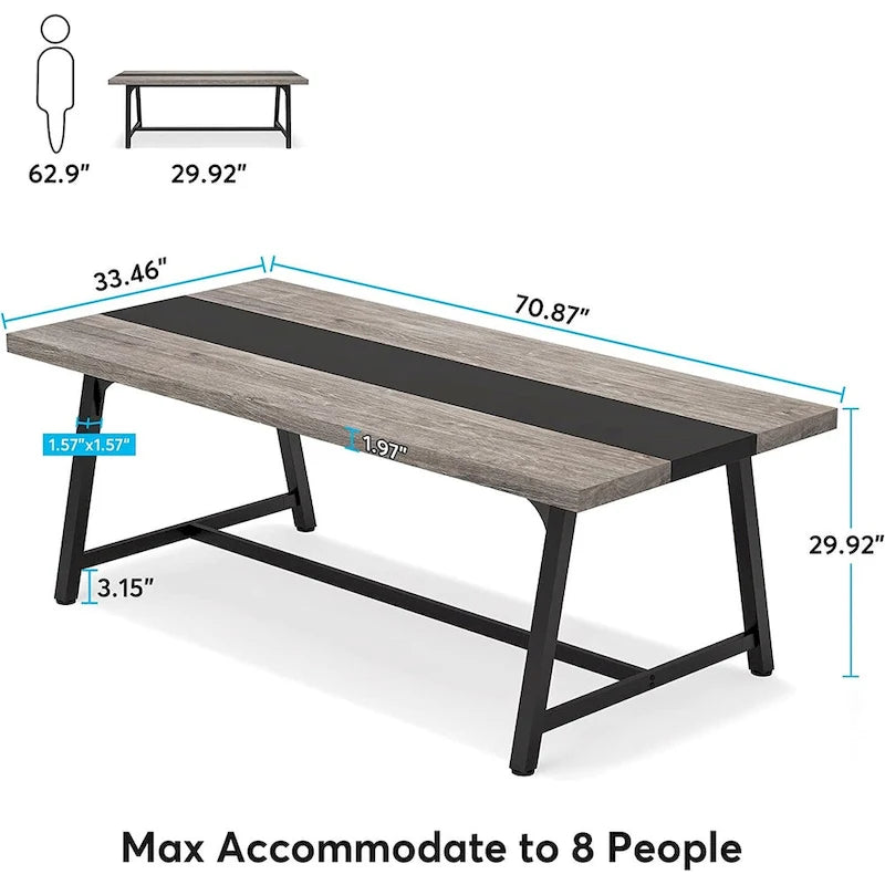 Dining Table for 8 People, 70.87-inch Rectangular Wood Kitchen Table