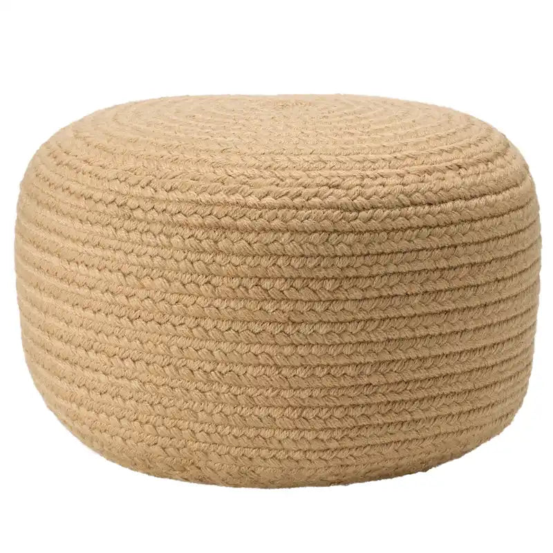 Natural Round Polyester Pouf Ottoman - 18x18x12 Inch Indoor/Outdoor