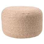 Natural Round Polyester Pouf Ottoman - 18x18x12 Inch Indoor/Outdoor