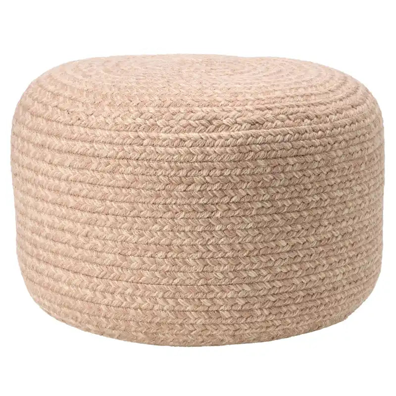 Natural Round Polyester Pouf Ottoman - 18x18x12 Inch Indoor/Outdoor