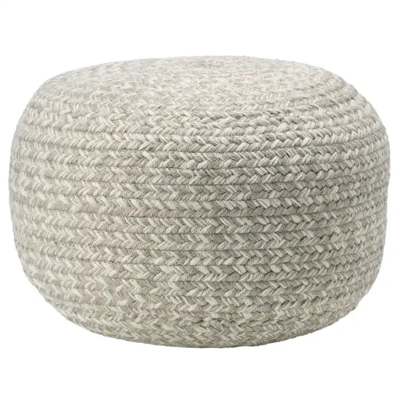 Natural Round Polyester Pouf Ottoman - 18x18x12 Inch Indoor/Outdoor