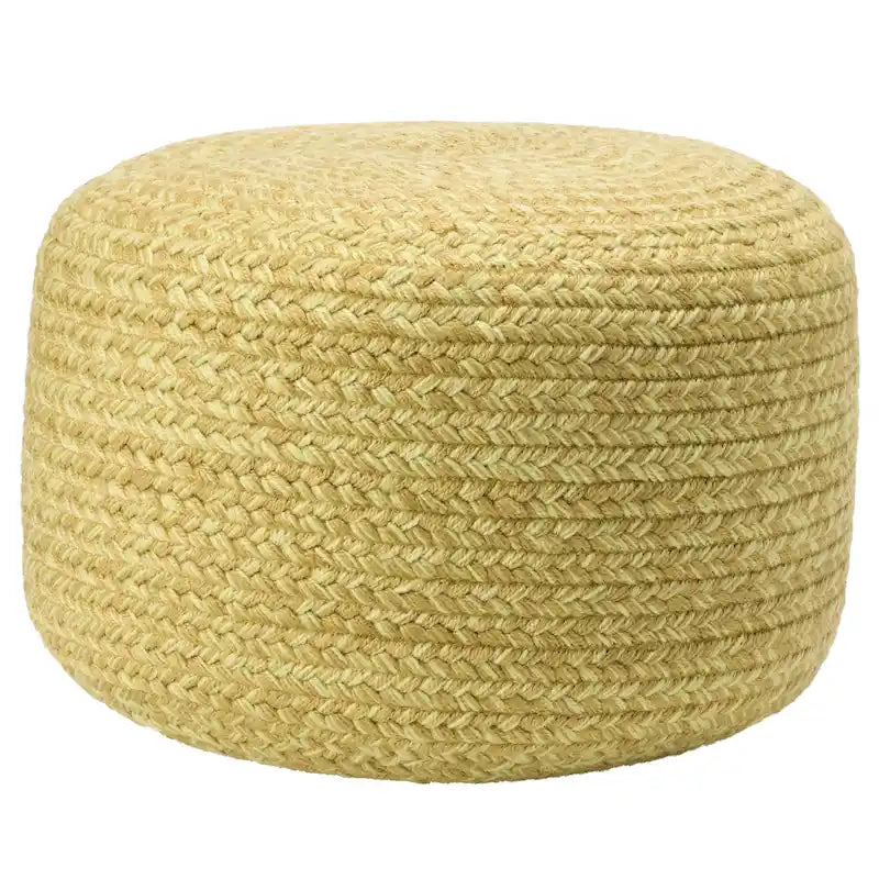 Natural Round Polyester Pouf Ottoman - 18x18x12 Inch Indoor/Outdoor