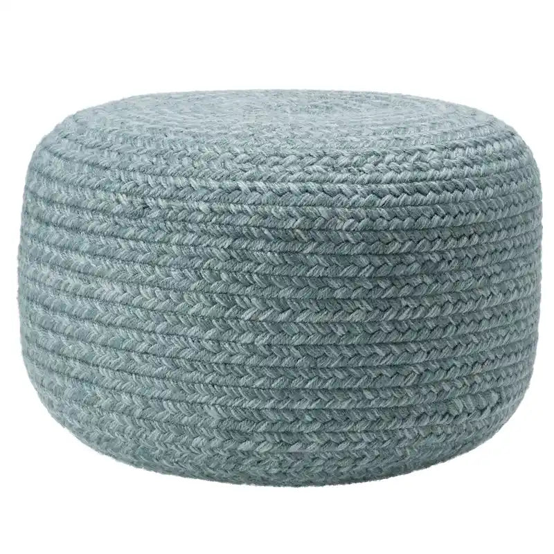 Natural Round Polyester Pouf Ottoman - 18x18x12 Inch Indoor/Outdoor