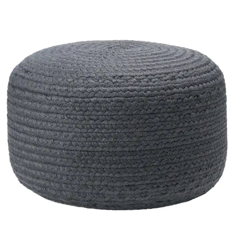 Natural Round Polyester Pouf Ottoman - 18x18x12 Inch Indoor/Outdoor