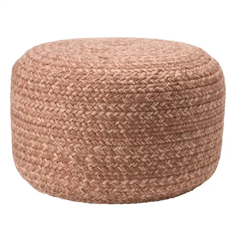 Natural Round Polyester Pouf Ottoman - 18x18x12 Inch Indoor/Outdoor