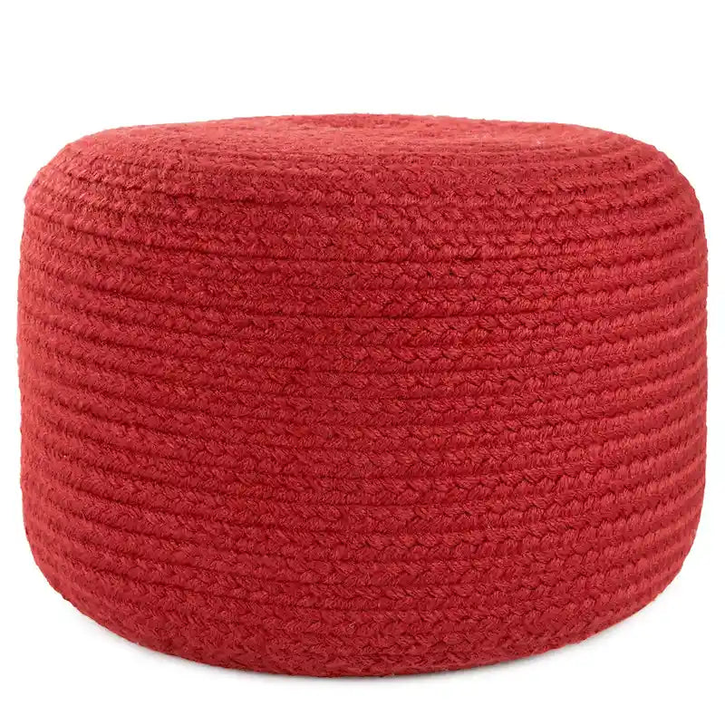 Natural Round Polyester Pouf Ottoman - 18x18x12 Inch Indoor/Outdoor