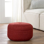 Natural Round Polyester Pouf Ottoman - 18x18x12 Inch Indoor/Outdoor