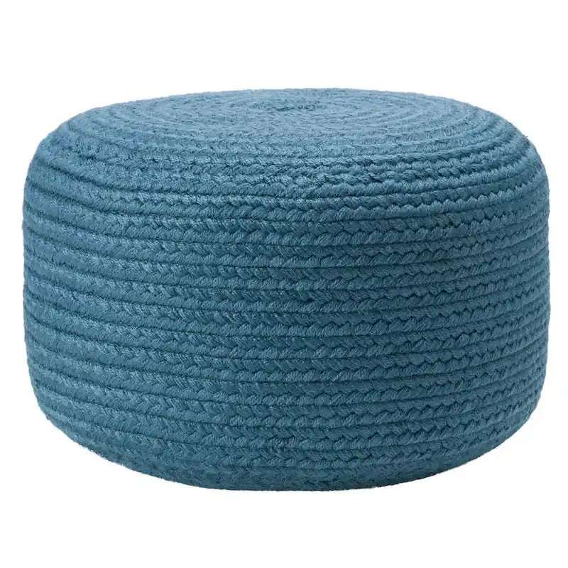 Natural Round Polyester Pouf Ottoman - 18x18x12 Inch Indoor/Outdoor