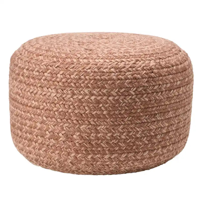 Natural Round Polyester Pouf Ottoman - 18x18x12 Inch Indoor/Outdoor