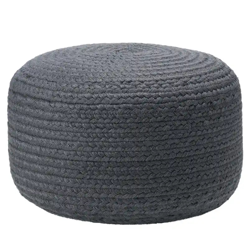 Natural Round Polyester Pouf Ottoman - 18x18x12 Inch Indoor/Outdoor