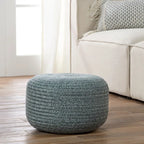 Natural Round Polyester Pouf Ottoman - 18x18x12 Inch Indoor/Outdoor