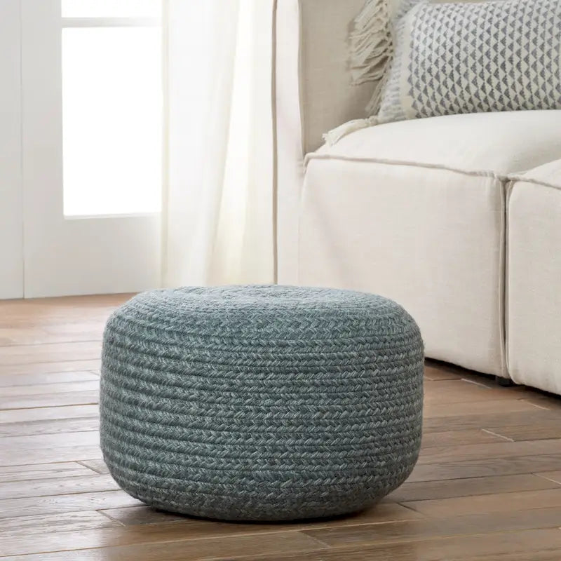 Natural Round Polyester Pouf Ottoman - 18x18x12 Inch Indoor/Outdoor