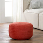 Natural Round Polyester Pouf Ottoman - 18x18x12 Inch Indoor/Outdoor