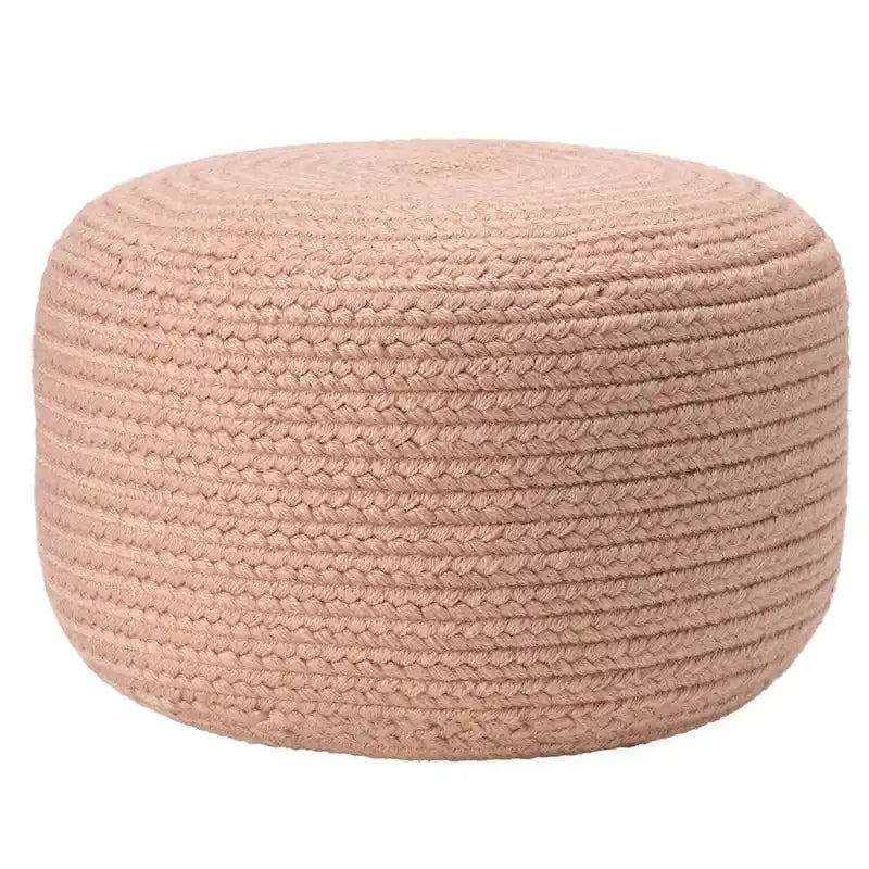 Natural Round Polyester Pouf Ottoman - 18x18x12 Inch Indoor/Outdoor