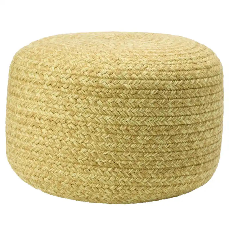 Natural Round Polyester Pouf Ottoman - 18x18x12 Inch Indoor/Outdoor
