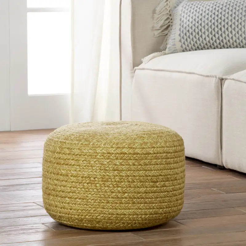 Natural Round Polyester Pouf Ottoman - 18x18x12 Inch Indoor/Outdoor