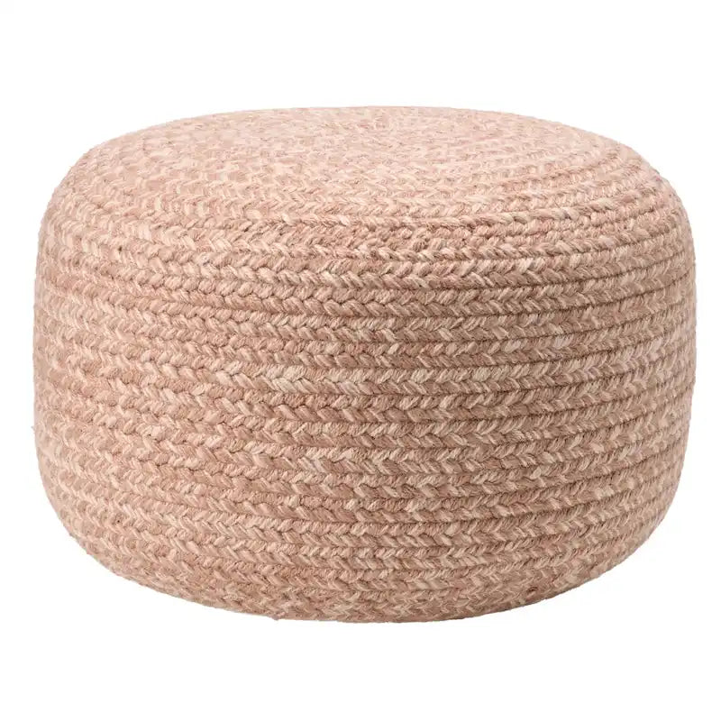 Natural Round Polyester Pouf Ottoman - 18x18x12 Inch Indoor/Outdoor