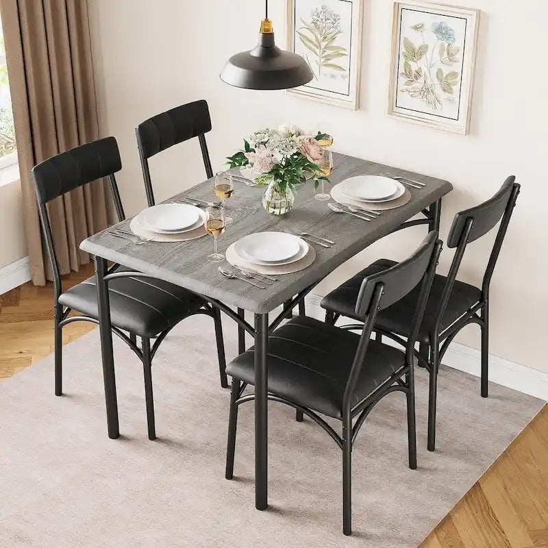 Rectangular Dining Table Set for 4 with Upholstered Chairs