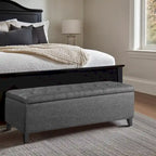 Gray Tufted Storage Bench with Lid