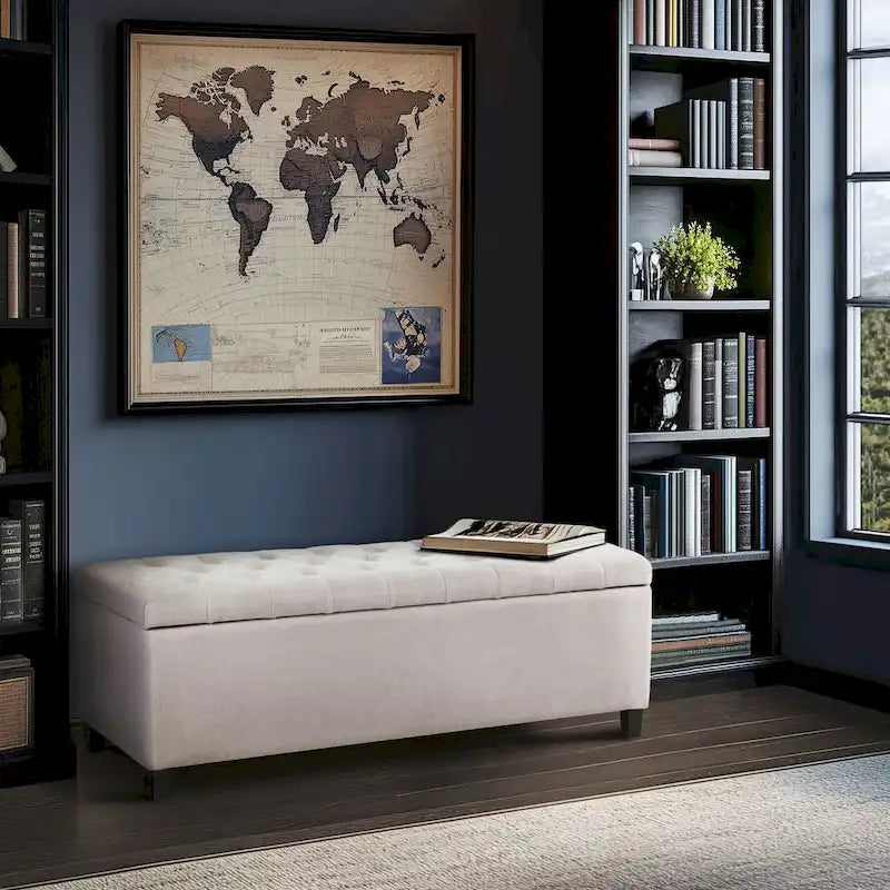 Gray Tufted Storage Bench with Lid