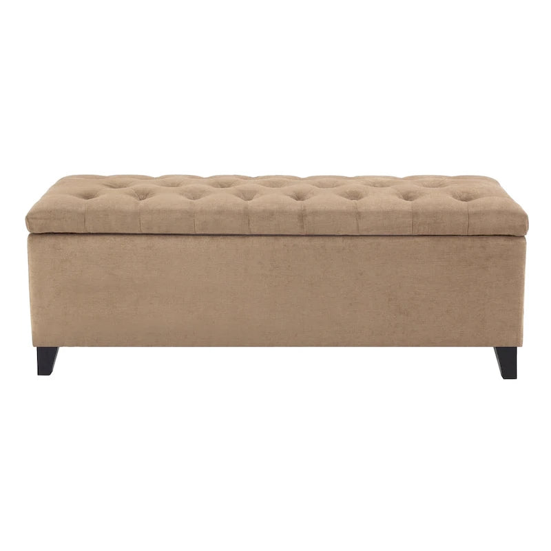 Gray Tufted Storage Bench with Lid
