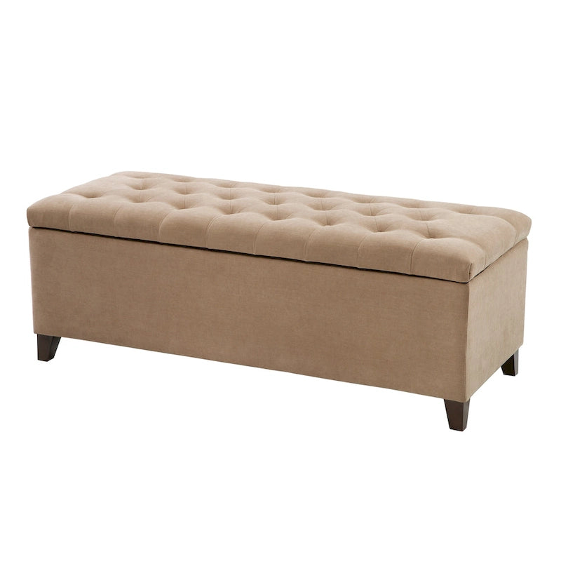 Gray Tufted Storage Bench with Lid