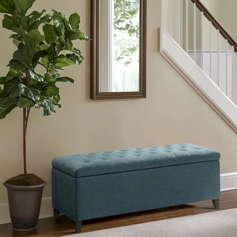 Gray Tufted Storage Bench with Lid