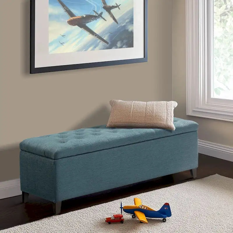 Gray Tufted Storage Bench with Lid