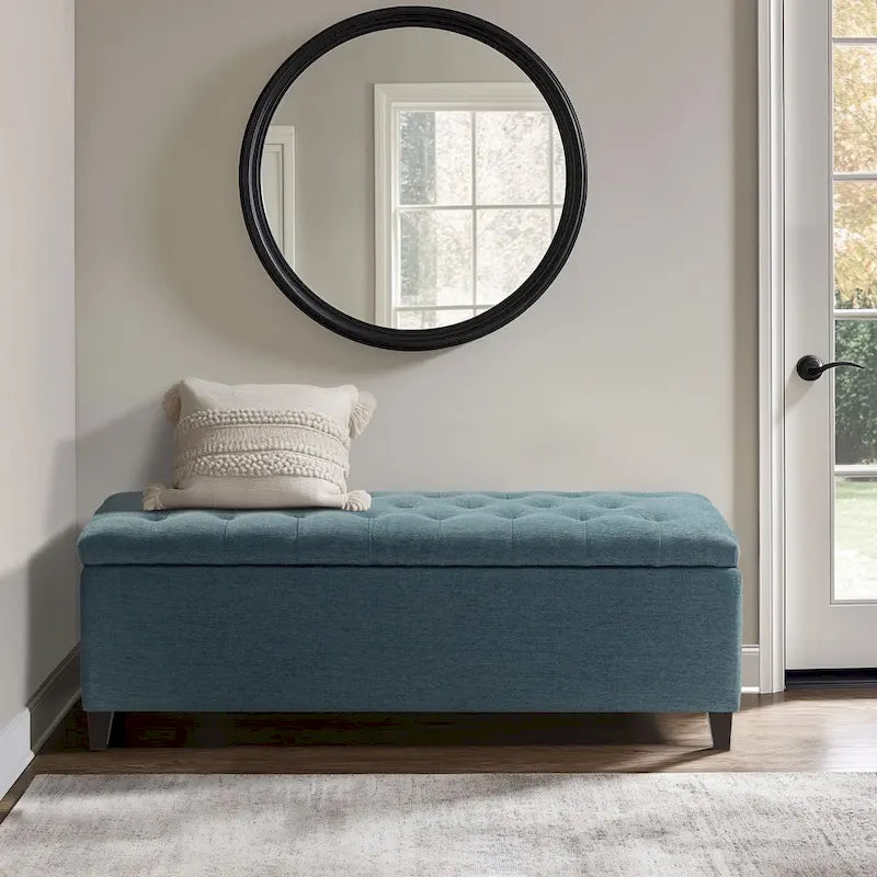 Gray Tufted Storage Bench with Lid