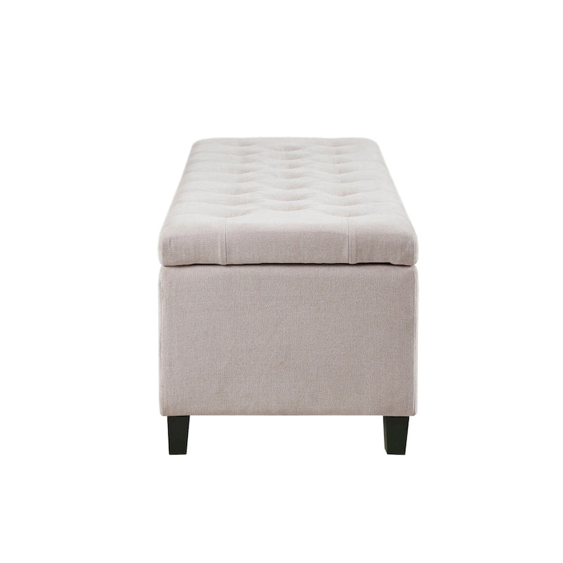 Gray Tufted Storage Bench with Lid