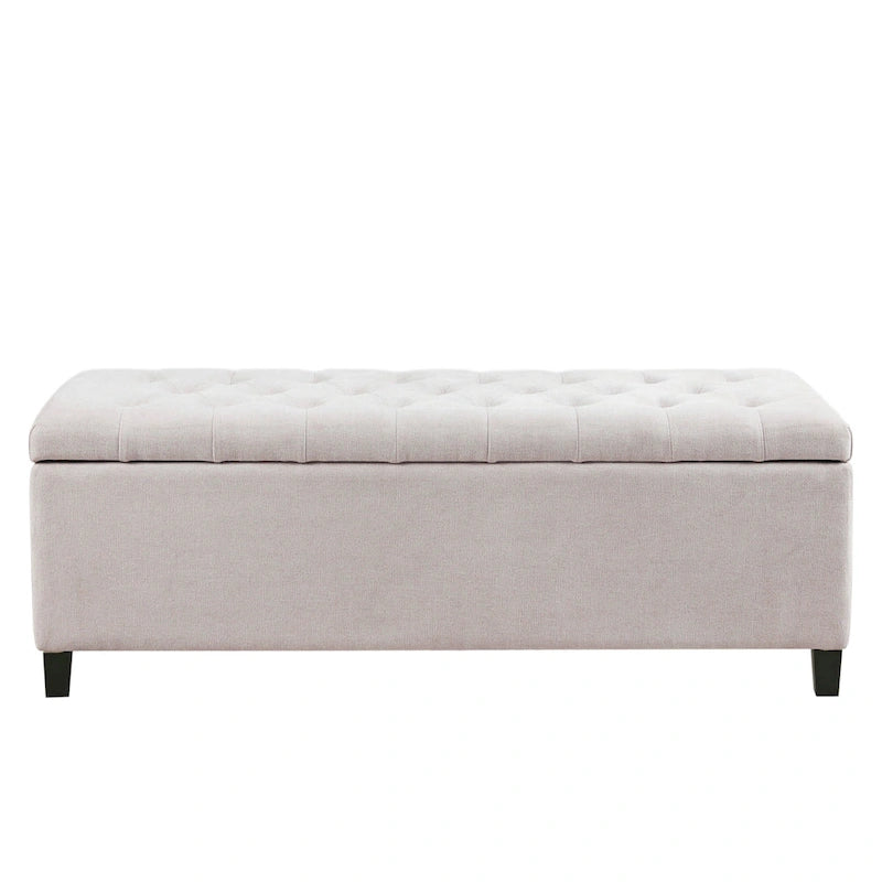 Gray Tufted Storage Bench with Lid