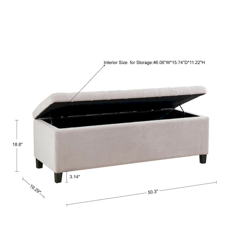 Gray Tufted Storage Bench with Lid