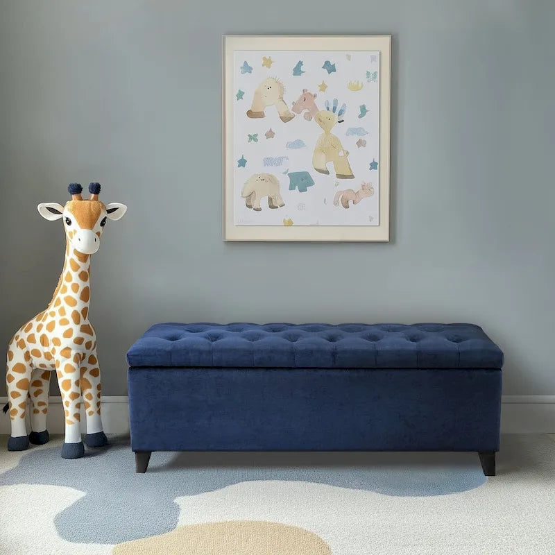 Gray Tufted Storage Bench with Lid