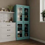 32" Solid Wood Pantry Cabinet with Glass Doors - 4 Adjustable Shelves