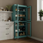 32" Solid Wood Pantry Cabinet with Glass Doors - 4 Adjustable Shelves