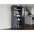 32" Solid Wood Pantry Cabinet with Glass Doors - 4 Adjustable Shelves
