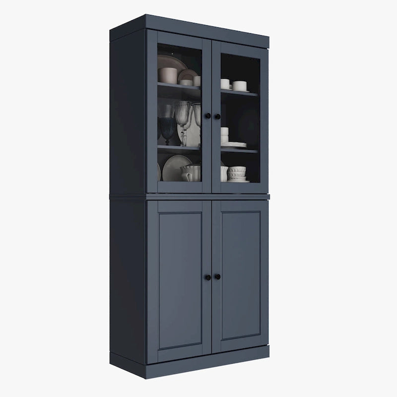 32" Solid Wood Pantry Cabinet with Glass Doors - 4 Adjustable Shelves