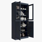 32" Solid Wood Pantry Cabinet with Glass Doors - 4 Adjustable Shelves