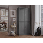 32" Solid Wood Pantry Cabinet with Glass Doors - 4 Adjustable Shelves