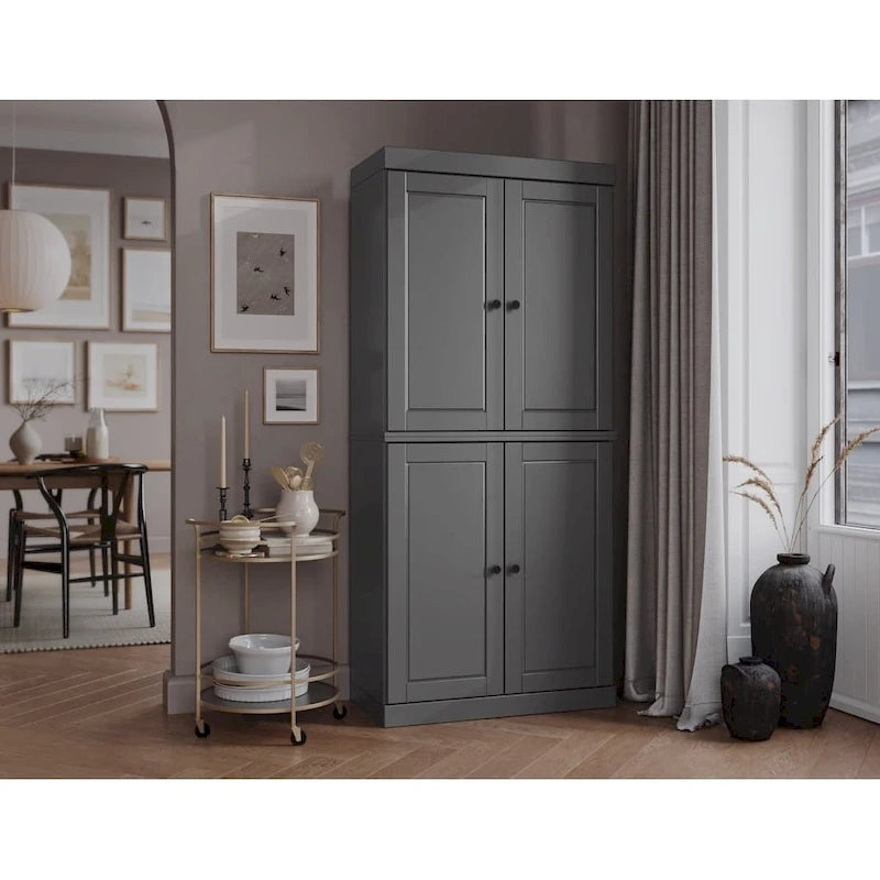 32" Solid Wood Pantry Cabinet with Glass Doors - 4 Adjustable Shelves