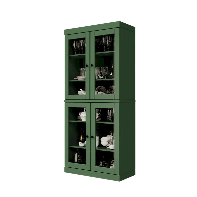 32" Solid Wood Pantry Cabinet with Glass Doors - 4 Adjustable Shelves