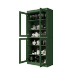 32" Solid Wood Pantry Cabinet with Glass Doors - 4 Adjustable Shelves