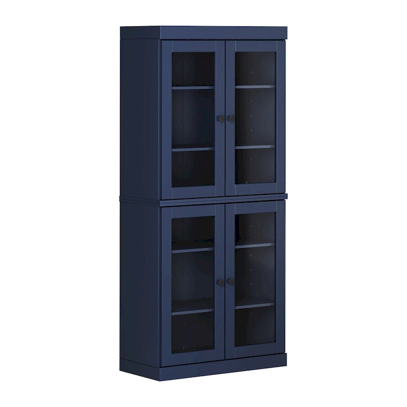 32" Solid Wood Pantry Cabinet with Glass Doors - 4 Adjustable Shelves