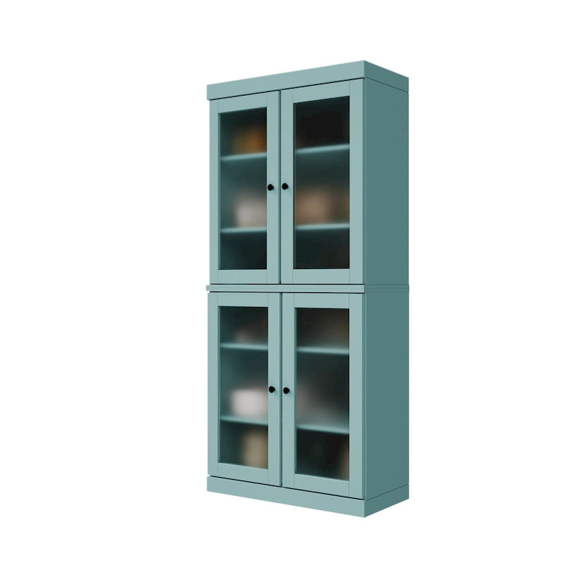 32" Solid Wood Pantry Cabinet with Glass Doors - 4 Adjustable Shelves